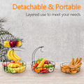 Miniatyrbild 3 av 5: Fruktkorg, 2-vånings fruktfat med bananhängare, köksbänksställ, metallskålar perfekt för att hålla frukt, grönsaker