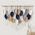 Miniatyrbild 1 av 5: Macrame Väggbonad Stor Gobeläng Vävd Väggbonad Boho Macrame Blad Väggdekoration Fjäder Chic Vävd Konst White-navy-khaki-gray