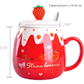 Miniatyrbillede 1 af 5: Kaffekop til kvinder, Jordbær Koreansk Dejlig Studenter Keramisk Morgenmadskop med Låg og Ske – 500ml/17oz