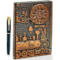 Miniatyrbillede 1 af 6: Vintage 3D præget læder skrivejournal, A5, 200 sider, antik håndlavet daglig notesblok skitsebog, rejsedagbog og notesbog at skrive i Train-(RedBronze) 8.4x5.7In
