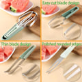 Miniatyrbillede 2 af 5: Vandmelon Gaffel Slicer Cutter, Rustfrit Stål Vandmelon Popsicle Cutter, Bærbar Frugt Gaffel til Camping Køkken Gadgets