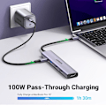 Pikkukuva 2 / 4: USB C -keskitin, 5-in-1 USB-C -moniporttisovitin 100 W PD:llä, 4K HDMI, 3 USB-A-dataporttia M1/M2 MacBook Airille, iPhone 15 Pro/Pro Maxille
