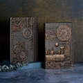 Miniatyrbillede 5 af 6: Vintage 3D præget læder skrivejournal, A5, 200 sider, antik håndlavet daglig notesblok skitsebog, rejsedagbog og notesbog at skrive i Train-(RedBronze) 8.4x5.7In