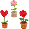 Miniatyrbillede 2 af 5: 3 stk. Håndstrikkede Blomsterpotter Færdige Håndlavede Hæklede Blomsterpotter Hæklet Potteblomster Hæklet Solsikke Blomsterkurv style 2