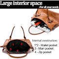 Miniatyrbillede 3 af 5: Dametasker Bløde Læder Retro Vintage Designer Top-Håndtag Casual Lomme Dame Tote Skuldertasker Brun