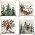 Jul Kuddfodral Set med 4, 45x45 cm, Tallar och Renen, Vinter Jul Dekorativ Kudde Överdrag Soffa Vardagsrum
