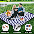 Miniatyrbild 4 av 5: Picknickfilt Extra Stor, Vattentät och Vikbar Strandfilt, för Camping, Park, Strand, Gräs, Inomhus Blue & White