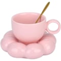 Pikkukuva 1 / 5: Keraaminen kahvimuki, pilvikahvikuppi ja aluslautanen, söpö muki kukkalusikalla ja auringonkukka-alustalla 200 ml (vaaleanpunainen) Pink