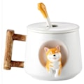 Pikkukuva 1 / 5: 3D Söpö Koirakahvimuki Keraamiset Teekupit Kannella ja Lusikalla Sarjakuva Shiba Inu Kuppi Upotettu Eläin Ulkopuolella Aamumuki 420ML White