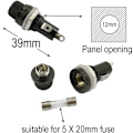 Miniatyrbillede 2 af 5: 10 stk. 5 x 20 mm sikringsholder AC 10A 250V sort skruehætte sikringsholder, panelmonteret skruehætte sikringsholder