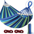 Miniatyrbillede 1 af 5: 220x150cm Hængekøje med Sprederbjælker, Camping Hængekøje Udendørs, med Holdbart Canvasstof og Metal Knude Blue 220*150cm