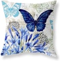 Miniatyrbild 5 av 5: Prydnadskuddar Överdrag 45 x 45 cm Blå Blommig Fjäril Kuddfodral 45 x 45 cm Mjuk Polyester Fyrkantig Prydnadskudde Fodral Set med 4