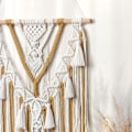 Pikkukuva 3 / 5: Makrame-seinävaate Boho Geometrinen Kudottu Tapetti Beige & Keltainen Puuvilla Käsintehty Bohemian Taidekoriste