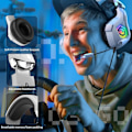Pikkukuva 5 / 5: Peliheadset PS5 PS4 PC:lle, Over-Ear -kuulokkeet Surround-äänellä ja RGB-valolla Xbox Switch Mac -kannettavalle, valkoinen