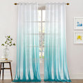 Miniatyrbillede 1 af 5: Gennemsigtige gardiner voile gardin med øjer farvegradient dekorativt gardin vindue gardin til soveværelse og stue, sæt med 2 Blue 107cm*160cm