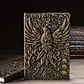 Miniatyrbillede 6 af 6: Præget læderjournal Skrive notesbog Rejsedagbog at skrive i, Phoenix gave til mænd og kvinder, med gylden klassisk pen, (Bronze) Bronze 8.4x5.7In