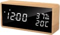 Digital väckarklocka i trä, klocka med 3 larminställningar, USB-driven elektronisk snooze-väckarklocka med LED-tidsvisning