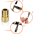 Miniatyrbillede 3 af 5: Messingadapter til Presta-ventil (pakke med 5 + 10 hætter) konverterer Presta til Schrader til alle typer cykler, e-cykler og e-scootere