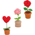 Miniatyrbillede 3 af 5: 3 stk. Håndstrikkede Blomsterpotter Færdige Håndlavede Hæklede Blomsterpotter Hæklet Potteblomster Hæklet Solsikke Blomsterkurv style 2