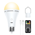 Miniatyrbild 1 av 5: USB-C Laddningsbar Glödlampa med Fjärrkontroll, E26 9W Dimbar LED-lampa med Pekskärm och Timerfunktion, 3 Färger 1PC