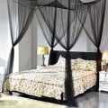 Miniatyrbilde 5 av 5: Dobbel myggnetting svart 4 stolpeseng baldakin dekorativ prinsesse firkantet myggnetting stor for innendørs soverom og camping Black