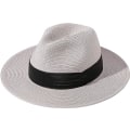 Miniatyrbilde 1 av 4: Bredbremmet Panama-hatt i strå for kvinner, rullbar, med beltespenne, Fedora-stil, strandhatt for kvinner, UPF50+ Grey