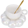 Pikkukuva 1 / 5: Keraaminen kahvimuki, pilvikahvikuppi ja aluslautanen, söpö muki kukkalusikalla ja auringonkukka-alustalla 200 ml (helmenvalkoinen) Pearl White