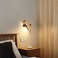 Miniatyrbillede 4 af 5: LED væglampe, 4W 400LM indendørs trævæglampe 360° roterbar, 3000K varm hvid væglampe til soveværelse, stue, kontor, korridor [Energiklasse E]