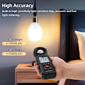 Miniatyrbillede 5 af 5: Digital Lux Meter, Lysmåling med 0,1-200.000 Lux, Bærbar Digital Omkringliggende Lysmåler Område Op til 200.000 Lux til LED Lys, Planter