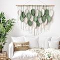 Miniatyrbild 4 av 5: Macrame Väggbonad Stor Gobeläng Vävd Väggbonad Boho Macrame Blad Väggdekoration Fjäder Chic Vävd Konst White-light green-dark green