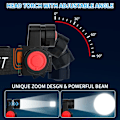 Miniatyrbilde 2 av 5: Vanntett LED-hovedlykt Kraftig hodelykt Oppladbar hodelykt 4 lysmoduser med zoomfunksjon Hodelykt for camping og nødssituasjoner