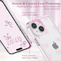 Miniatyrbillede 2 af 5: Etui til iPhone 15 Plus, Gennemsigtigt Sødt Båndsløjfe Mønster Æstetisk Gennemsigtigt Telefon Etui Hævet Kameradæksel til Piger - Pink iPhone 15PLUS