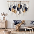 Miniatyrbild 2 av 5: Macrame Väggbonad Stor Gobeläng Vävd Väggbonad Boho Macrame Blad Väggdekoration Fjäder Chic Vävd Konst White-navy-khaki-gray