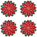 Miniatyrbild 3 av 5: Set med 4 bordsunderlägg, röd julstjärneapplikation med grönt