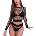Miniatyrbillede 1 af 5: 1 Stk. (Sort) Kvinders Fiskenet Lingeri Sæt, Sexy Babydoll Mesh