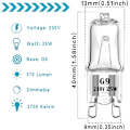 Pikkukuva 2 / 4: 4 kpl G9-halogeenilamppua uunilamppuun 25W 230V toleranssilla 300°C