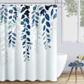 Miniatyrbillede 1 af 5: Bruseforhæng 180 x 180 cm blåt blad bruseforhæng vandtæt trykt polyester bruseforhæng