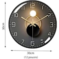 Miniatyrbillede 5 af 5: Moderne lydløst vægur (sort), 30 cm diameter rundt digitalt kvartsvægur, velegnet til stue, kontor, soveværelse