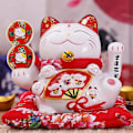 Pikkukuva 4 / 5: Tuuman Keraaminen Heiluva Kissa Maneki Neko Koriste Feng Shui Sisustus Heiluva Onnenkissa, b