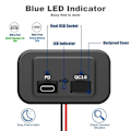 Pikkukuva 5 / 5: 2 kpl 12v/24v Caravan USB-pistorasia, Dual Pd3.0 Type-c (usb C) & Pikalataus Qc3.0 Usb-a Portti Paneliin Asennettava C