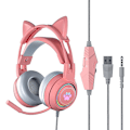 Pikkukuva 1 / 5: Langalliset peliheadsetit, söpöt kissankorvat RGB-taustavalolla varustetut over-ear-kuulokkeet, joissa on melua vaimentava mikrofoni ja surround-ääni tietokoneelle Pink