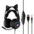 Pikkukuva 1 / 3: Langalliset peliheadsetit, söpöt kissankorvat RGB-taustavalolla varustetut over-ear-kuulokkeet, joissa on melua vaimentava mikrofoni ja surround-ääni tietokoneelle Black