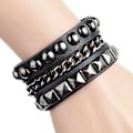 Miniatyrbillede 1 af 11: Punk Armbånd til Mænd og Kvinder - Gotisk Sort Læderarmbånd med Nitter og Nittemanchetter, Justerbart Multilayer Armbånd