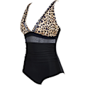 Miniatyrbillede 3 af 5: Polstret bikini badedragt til kvinder mesh ét stykke monokini badetøj svømmedragt Black+Leopard M