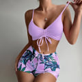 Miniatyrbild 2 av 5: Dam Push Up Bikini Padded Tryckt Baddräkt Set Hög Midja Baddräkt Badkläder Light purple M