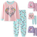 Miniatyrbild 2 av 3: 2-pack Barnflickor Pyjamas Enhörning Långärmad Tröja Nattkläder A 100cm