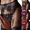 Pikkukuva 1 / 4: Naisten seksikäs pitsinen sukkanauhavyö alushousut alusvaatteet olkaimet G-string stringit yösetti Black 2XL