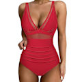 Miniatyrbillede 1 af 5: Polstret bikini badedragt til kvinder mesh ét stykke monokini badetøj svømmedragt Red M