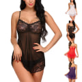 Miniatyrbild 4 av 6: Damernas Sexiga Nattkläder Spetsnät Slipklänning Lingerie Present Black L