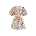 Miniatyrbillede 2 af 5: CLOVER PANEL MINI KJOLE Dame Slips Slids Flæsehals Bobleærme Elastisk Talje Boho Blomsterkjole M